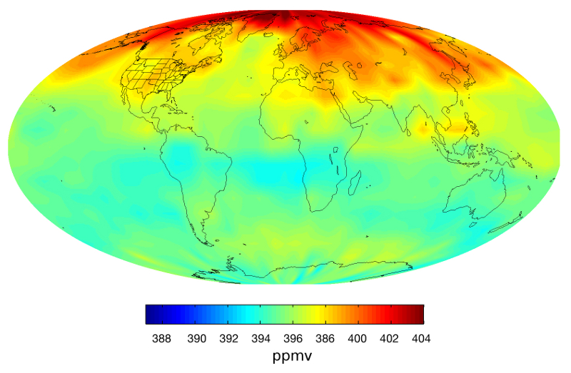 Średnie koncentracje dwutlenku węgla w atmosferze w kwietniu 2013 