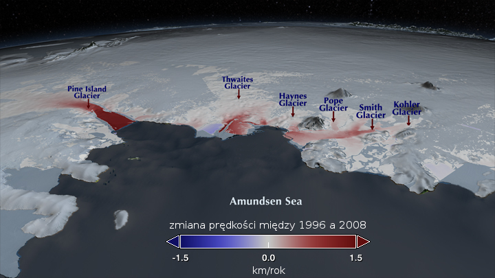 Zmiana tempa płynięcia lodowców kończących się w Morzu Amundsena 