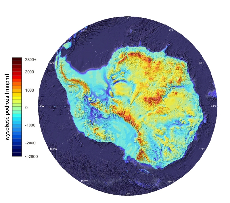 Antarktyda - ukształtowanie skalnego podłoża lądolodu. 