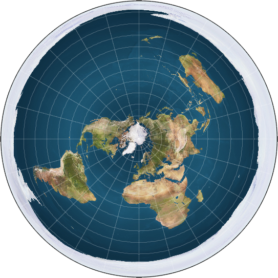 Zdjęcie przedstawia okrągłą mapę Ziemi z biegunek północnym w centrum