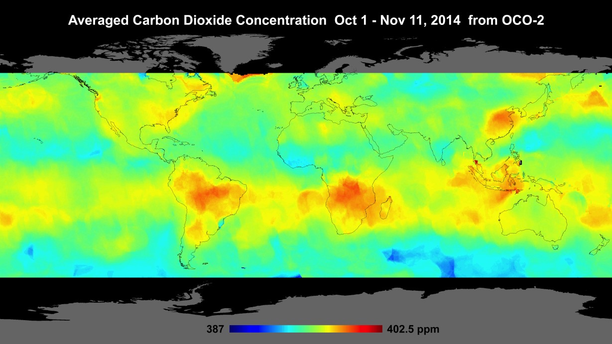 mapa z wynikami pomiarów CO2