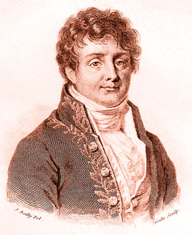 Historia badań klimatu: Joseph Fourier. Obrazek przedstawia popiersie mężczyzny w dziewiętnastowiecznym stroju i z lokami.