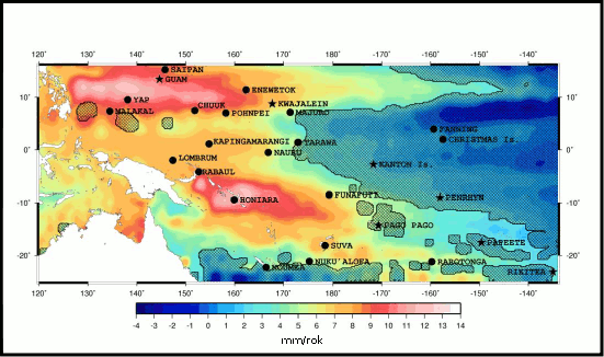 Trendy zmian poziomu wody w oceanie w rejonie zachodniego Pacyfiku 
