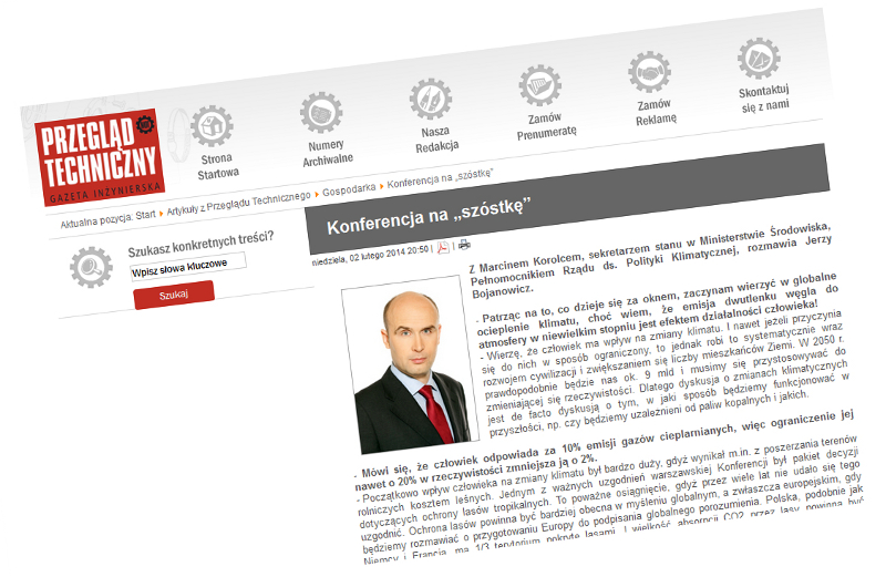 Zrzut ekranu ze strony Przeglądu Technicznego: Marcin Korolec o klimacie - wywiad.