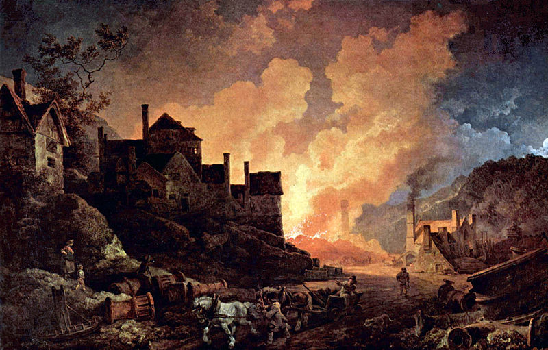 Ilustracja przedstawia obraz, na którym namalowano wielkie palenisko, rozświetlające ciemny, ponury krajobraz. 