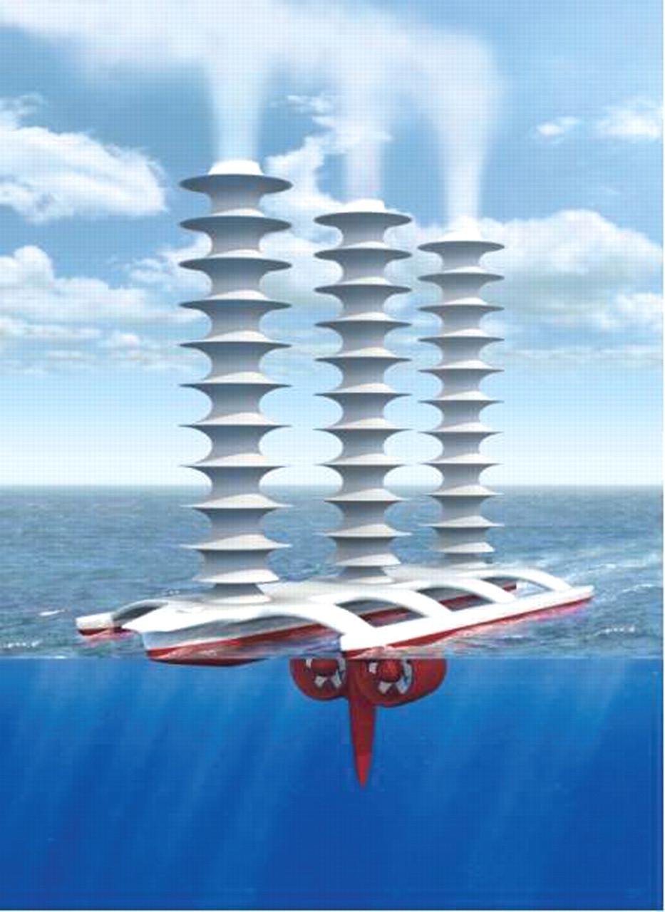 Geoinżynieria: wizja statku "rotorowca", rozpylającego wodę morską. 