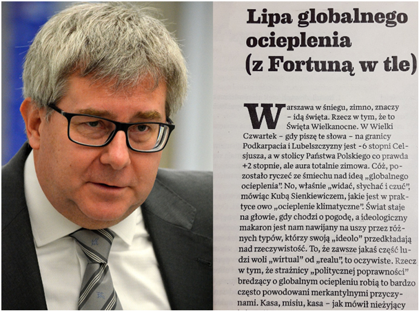 Skan strony z gazety, fragment tekstu, na zdjęciu Ryszard Czarnecki. 