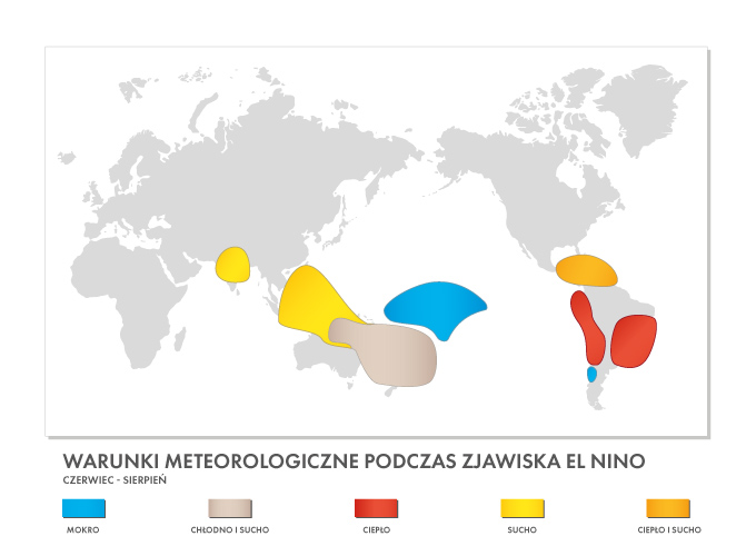 Mapa: warunki podczas El Nino latem.