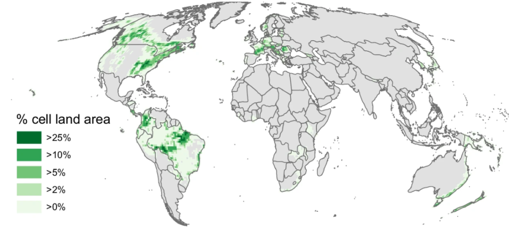 Mapa: tereny nadające się do zalesienia.