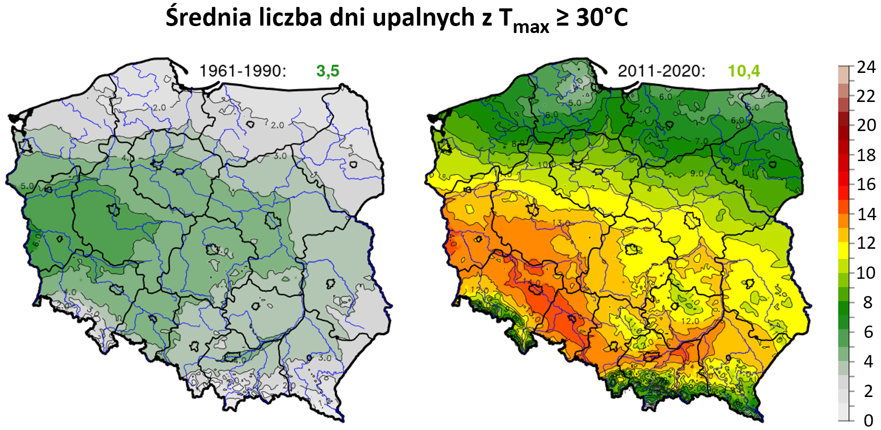 Zmiana klimatu w Polsce na mapkach