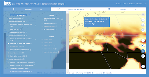 Interaktywny atlas IPCC – zrzut ekranu z aplikacji.
