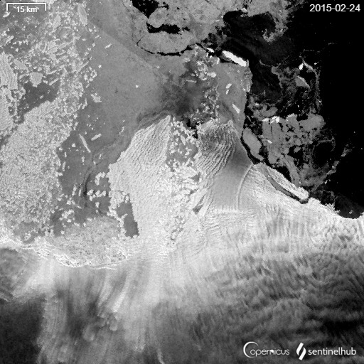 Animacja: zobrazowania satelitarne pokazujące ruch półki lodowej Lodowca Thwaites.