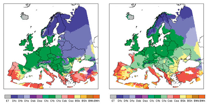 Mapy: strefy klimatyczne w Europie. 