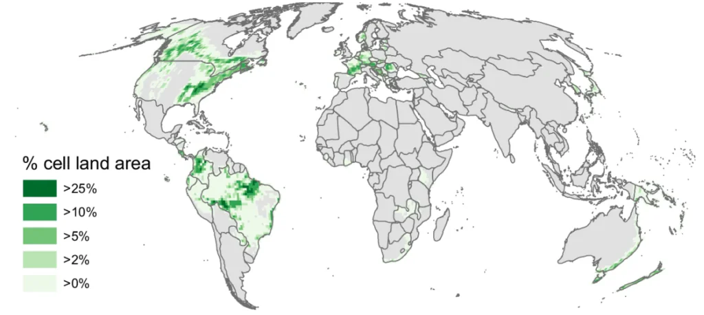 Mapa: tereny nadające się do zalesienia.