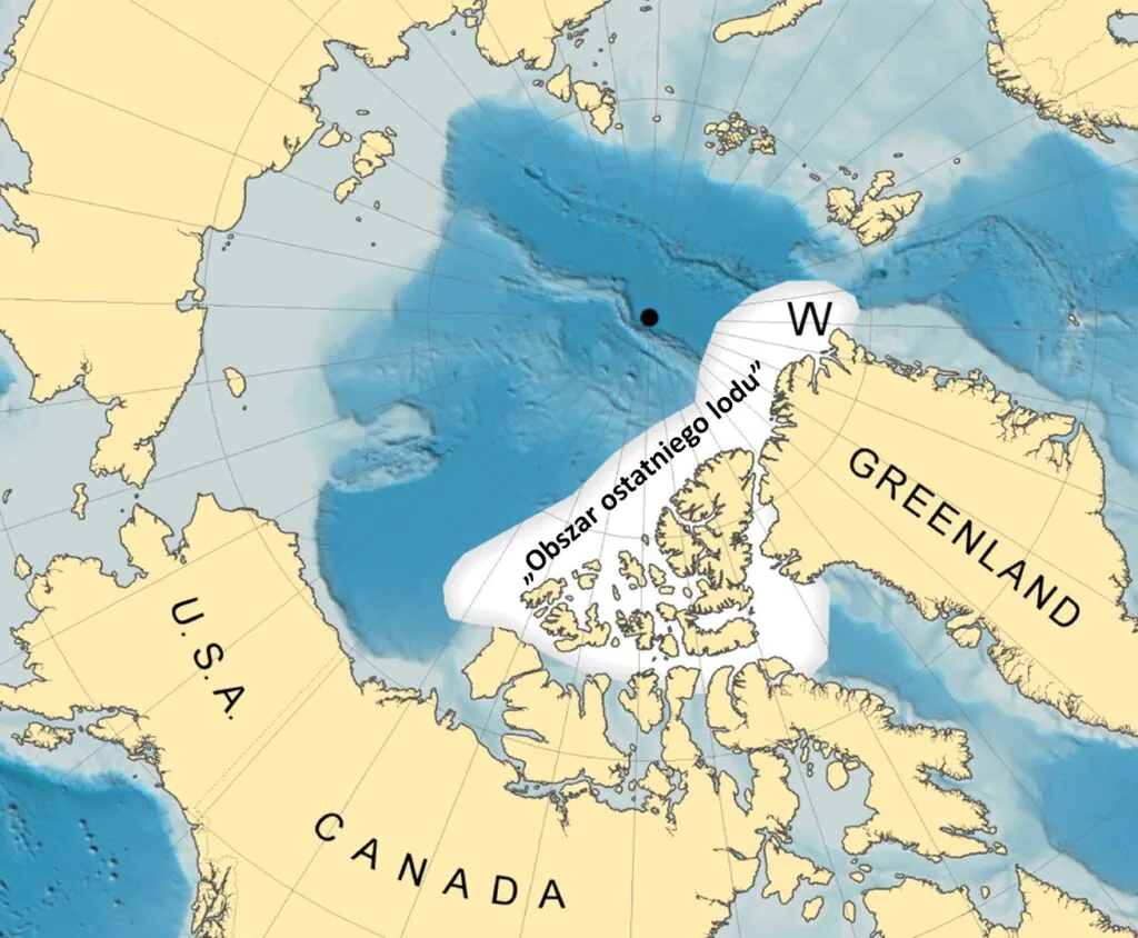 Mapa Arktyki, na której zaznaczone jest Morze Wandela.