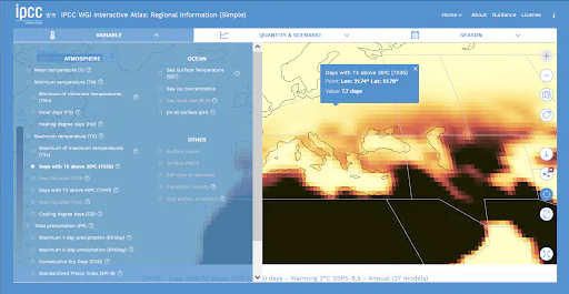 Interaktywny atlas IPCC – zrzut ekranu z aplikacji.